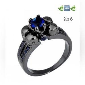 Skull Blue Inlay Black Tone Fashion Jewelry Ring  Size 6 New in package